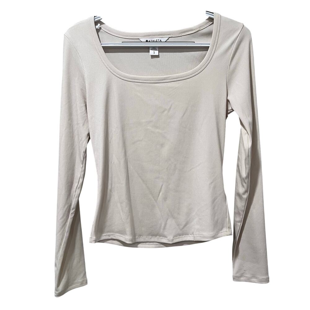ATHLETA | NWOT Signature Rib Square Neck Long Sleeve Top Small Ivory - Picture 2 of 8